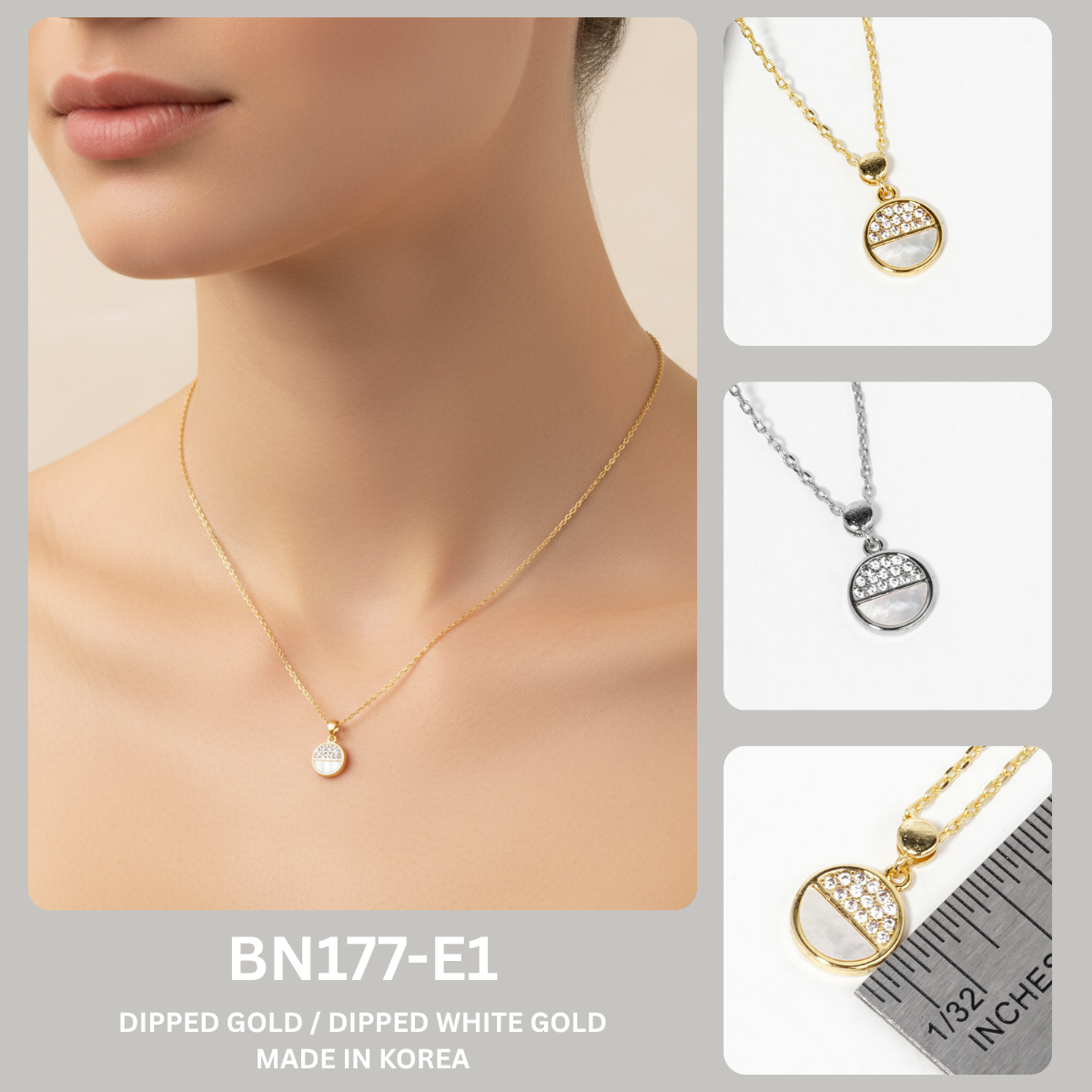 Half-Pave Half-Mother of Pearl Circular Pendant Necklace