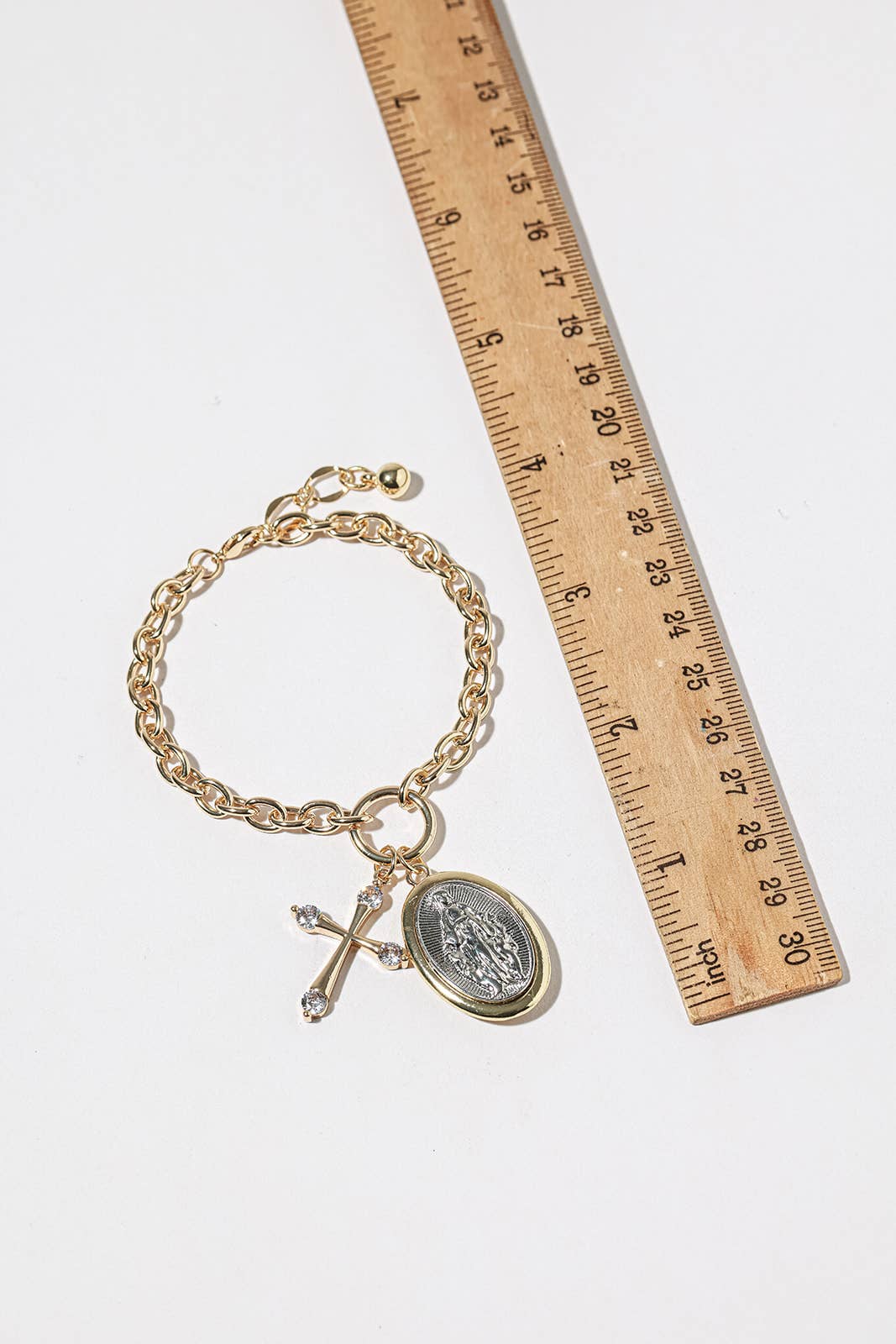 Miraculous Medal & Cross Charm Bracelet