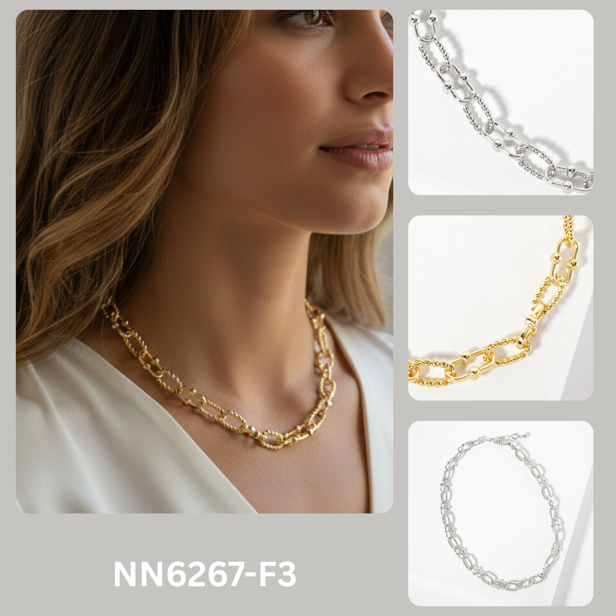 Rope-Texture Polished Brass Chain Necklace