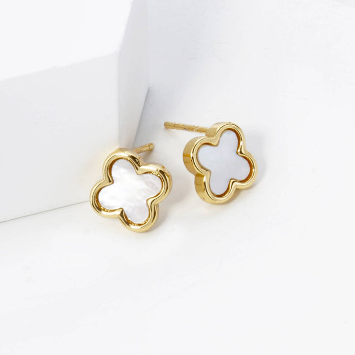 18K GOLD DIPPED 9MM QUATREFOIL STUD EARRINGS
