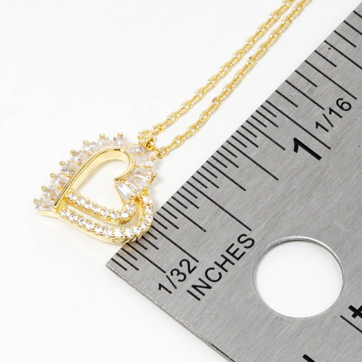 18K Gold Dipped CZ Pave Heart Pendant Delicate Necklace