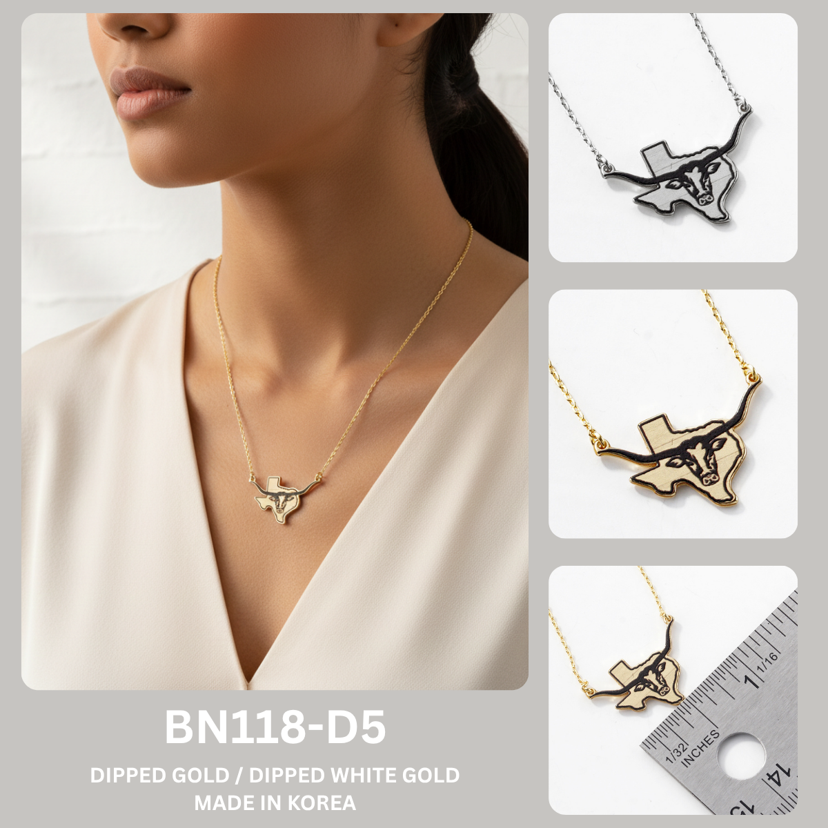 Texas Longhorn Outline State Pendant Necklace