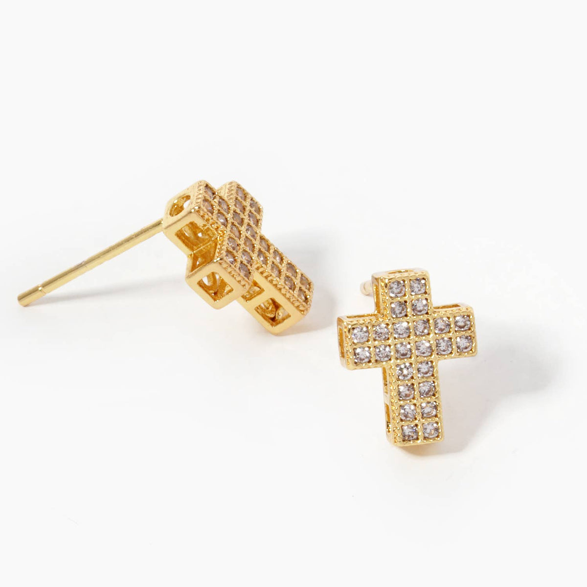 Tiny Gold Dipped Mini Cross Stud Earrings
