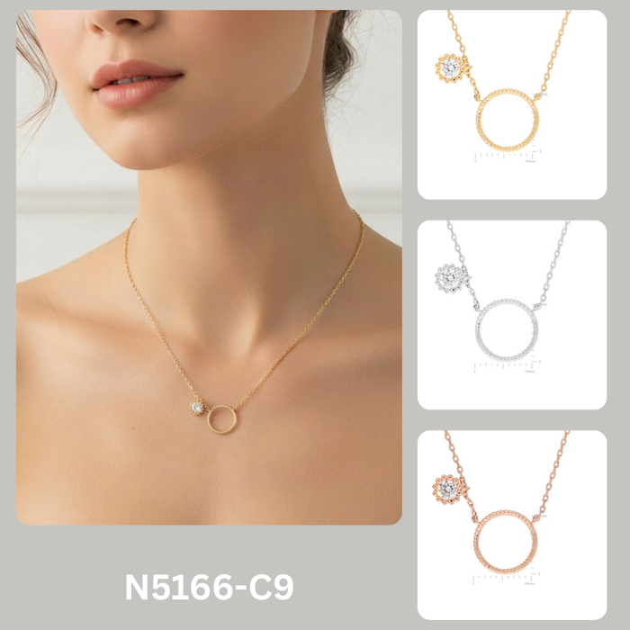 Twisted Circle and CZ Crystal Solitaire Pendant Necklace