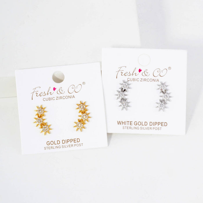 Three CZ Starlight Connected in-a-Curve Stud Earrings