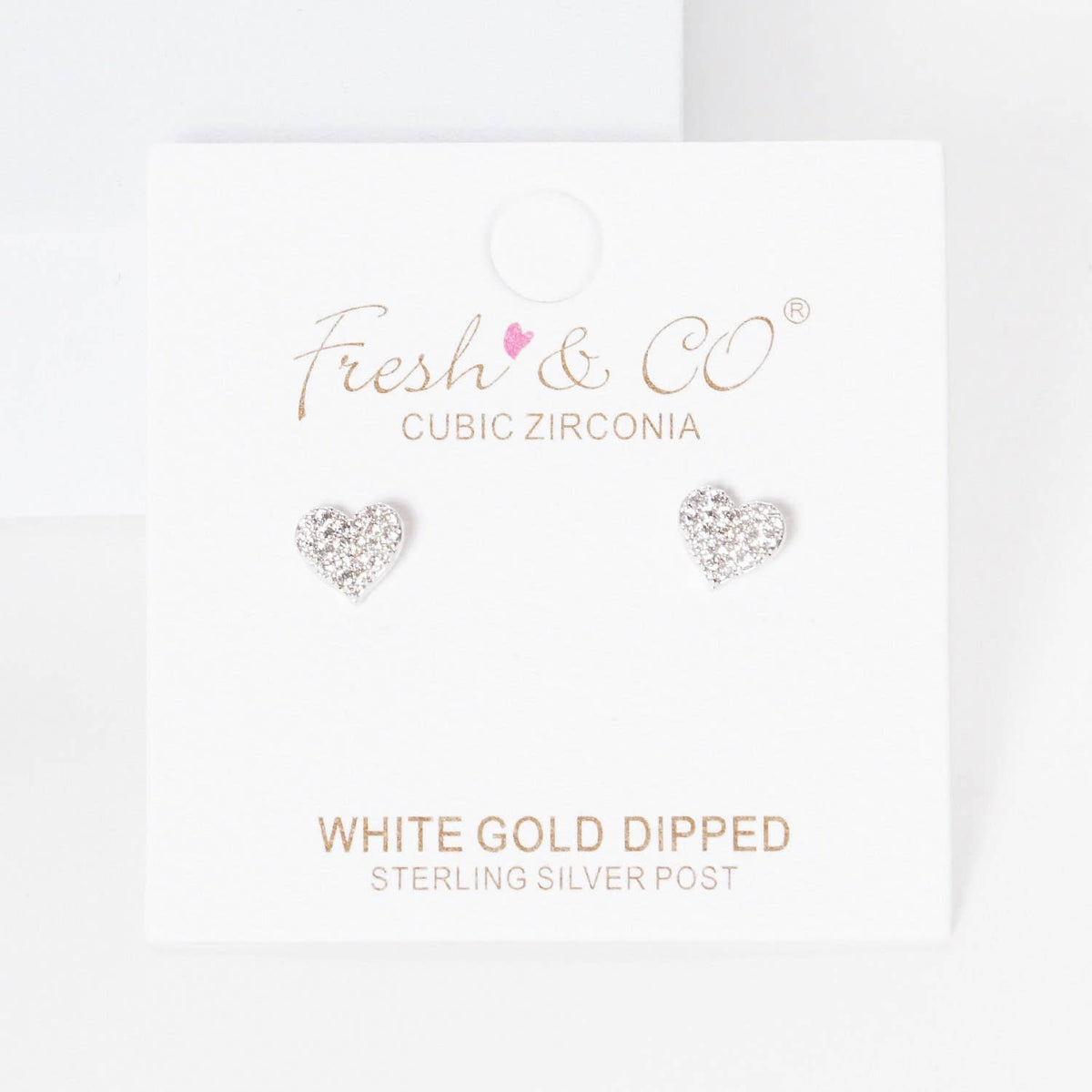 Gold Cubic Pave Heart Stud Earrings