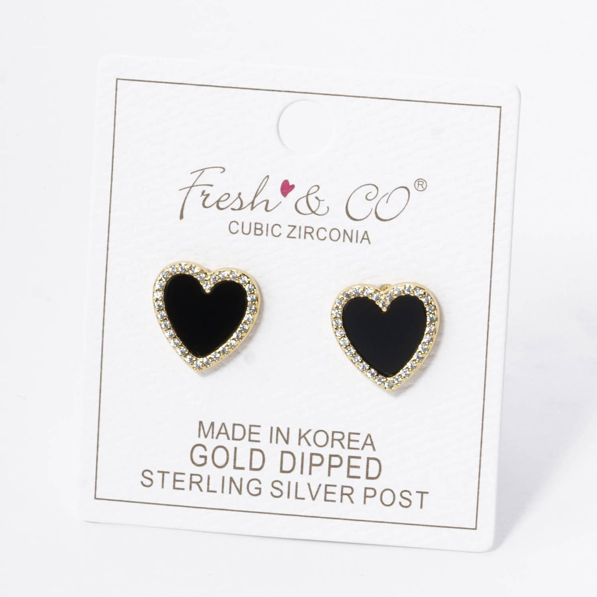 18K Gold Dipped 13mm Pave Set Cubic Zirconia Heart Stud.