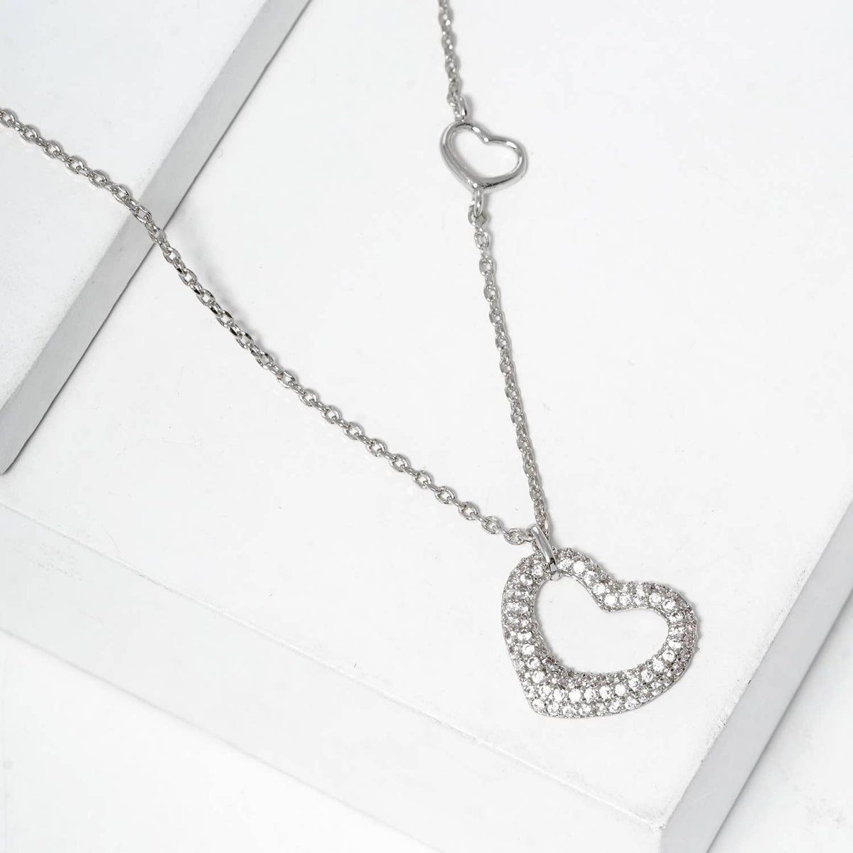 Asymmetric Pave Heart Pendant Necklace