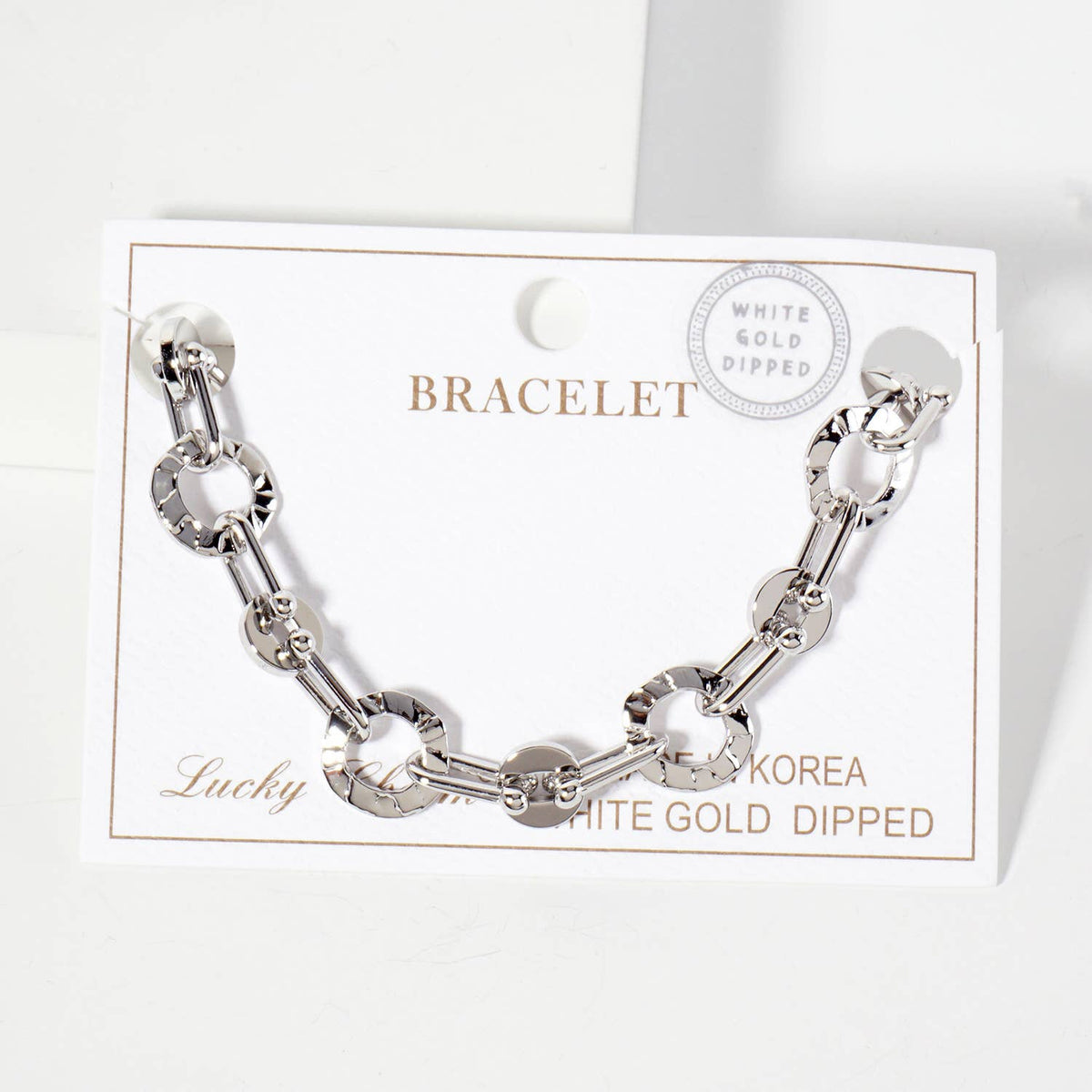 Polished Brass Textured Circle Links with Chain Bracelet