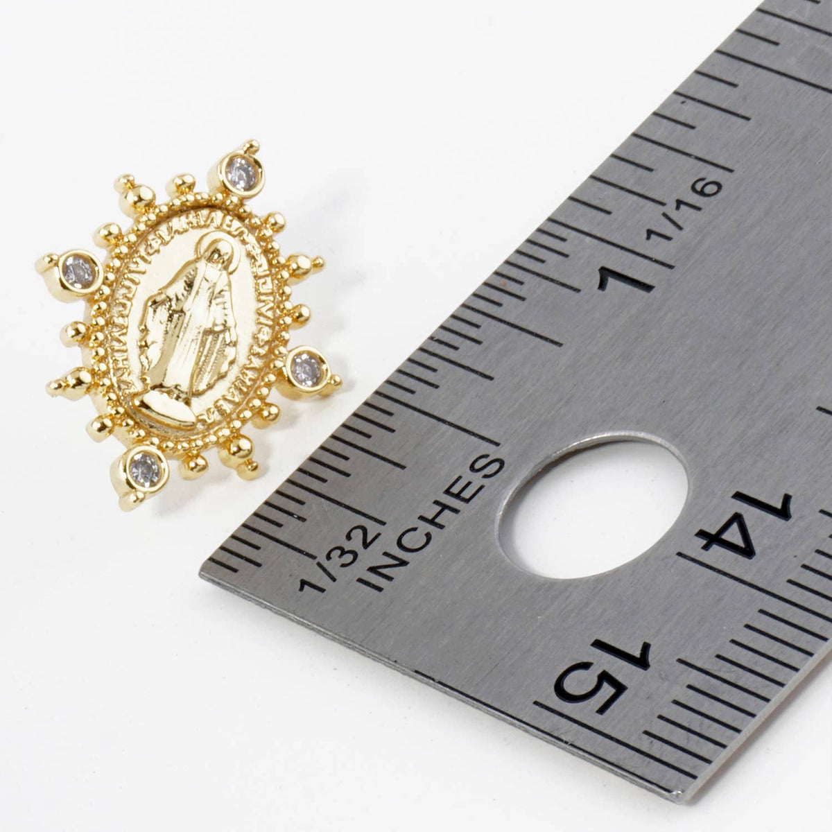 18K GOLD DIPPED CZ OVAL MIRACULOUS MEDAL RELIGIOUS STUD