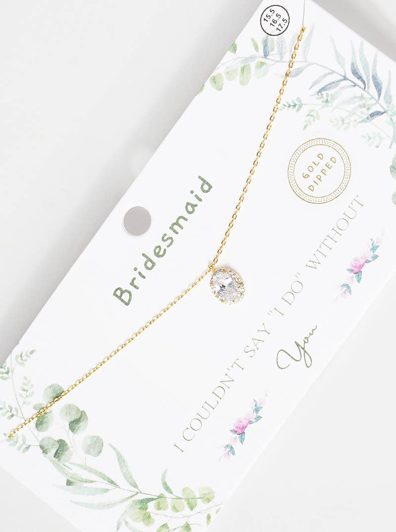 Bridesmaid Oval Halo CZ Necklace
