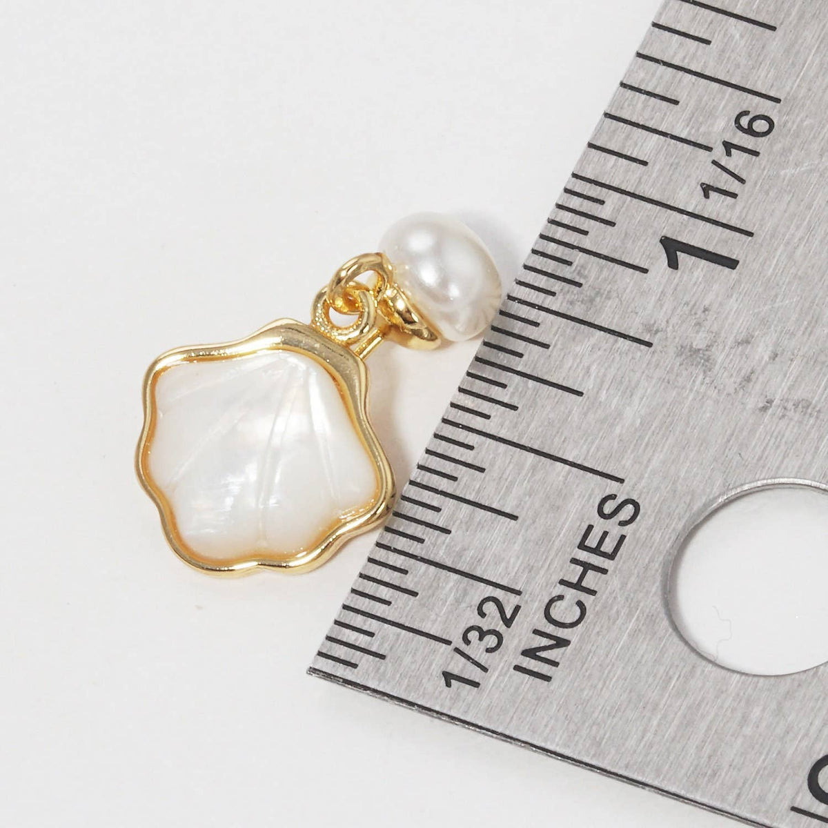 Gold Freshwater Pearl Seashell Dangle Earrings