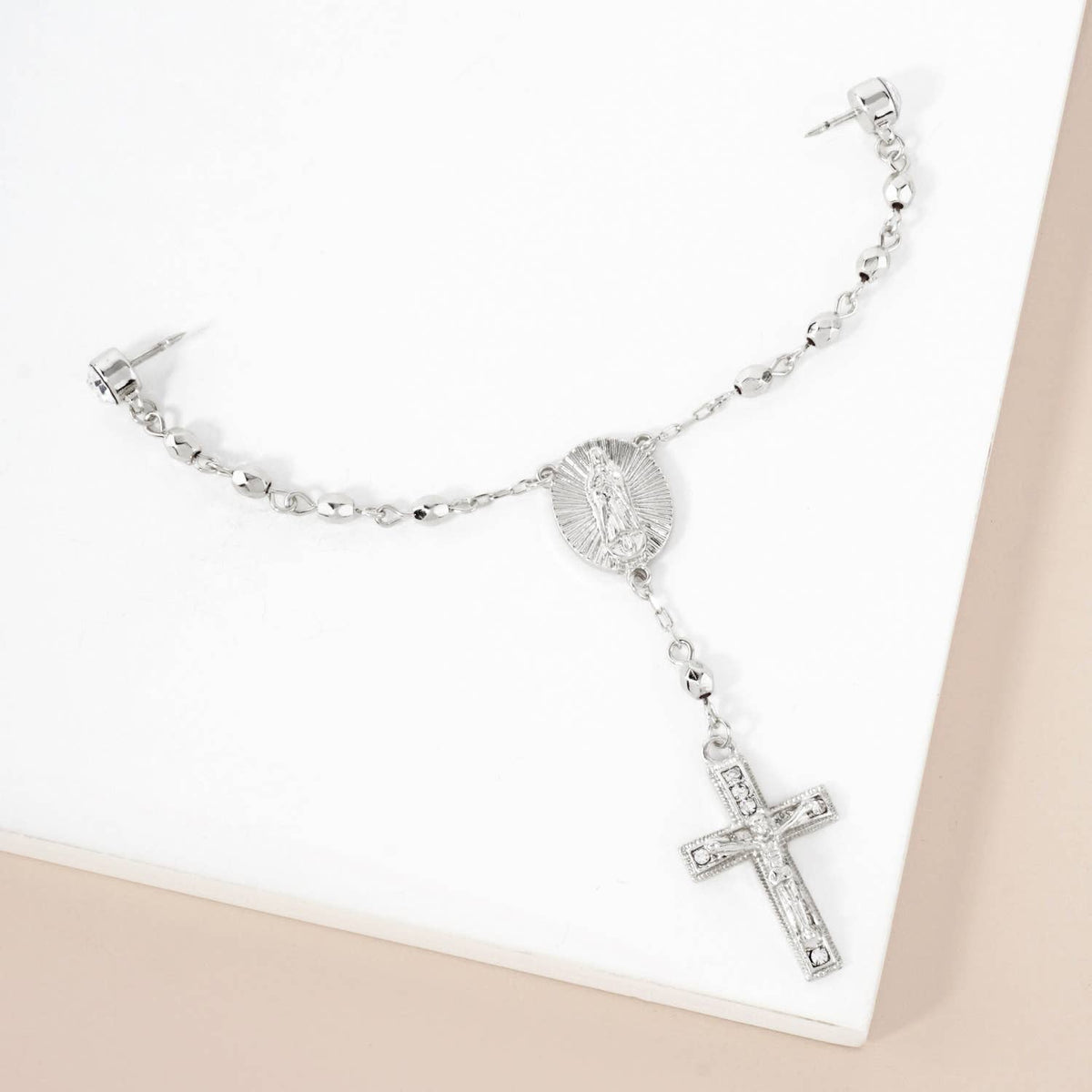 Cap & Pin Rosary Chain Accessory - Virgin Mary & Crucifix