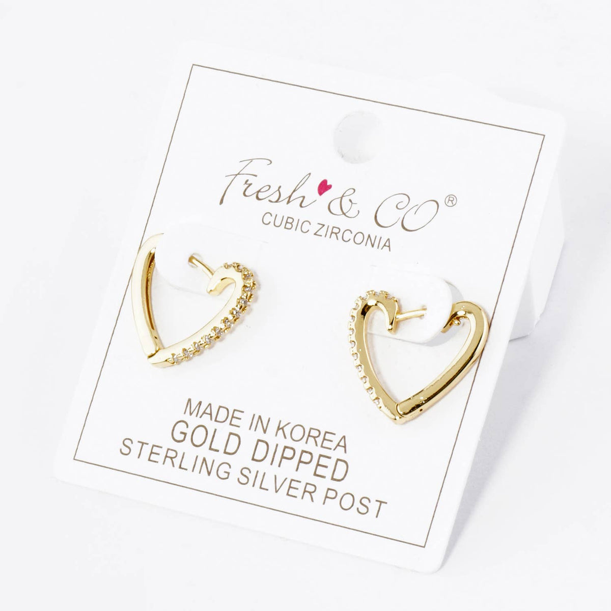 18K GOLD DIPPED PAVE CUBIC ZIRCONIA 15MM HEART HUGGIE HOOP