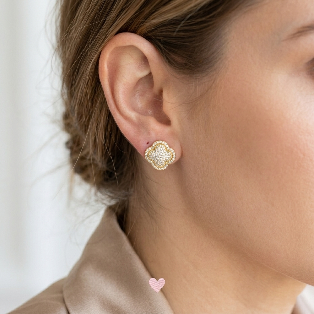 Dainty Pave Clover Stud Earrings