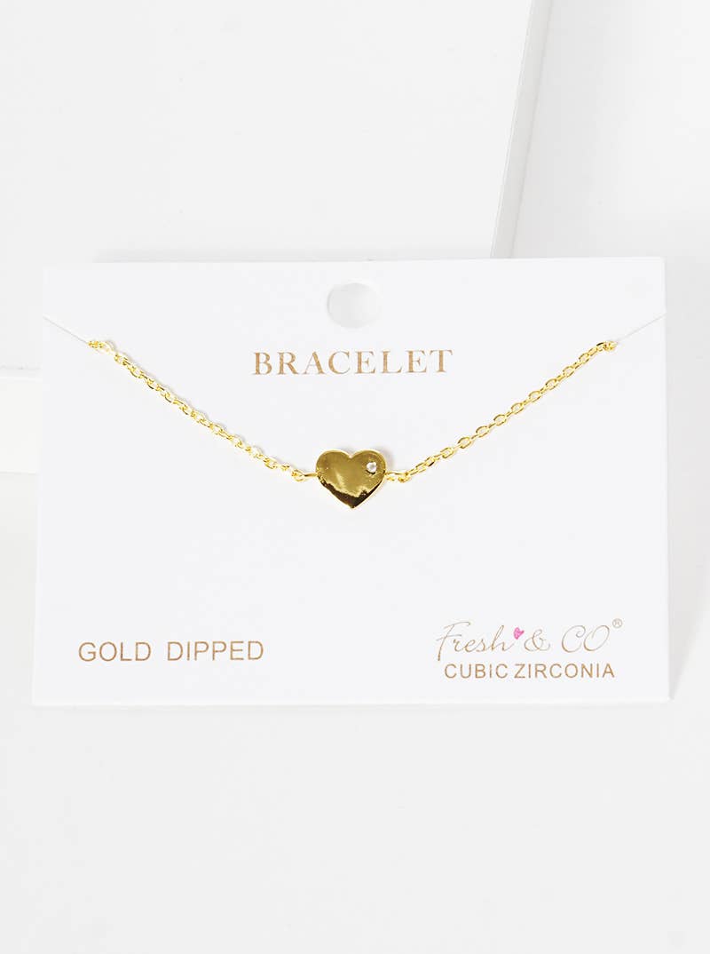 Dainty Cubic Zirconia Heart Charm Bracelet