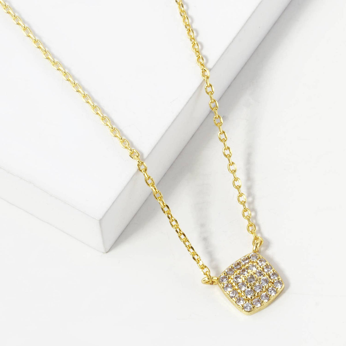 Dainty Pave Geometric Square Necklace