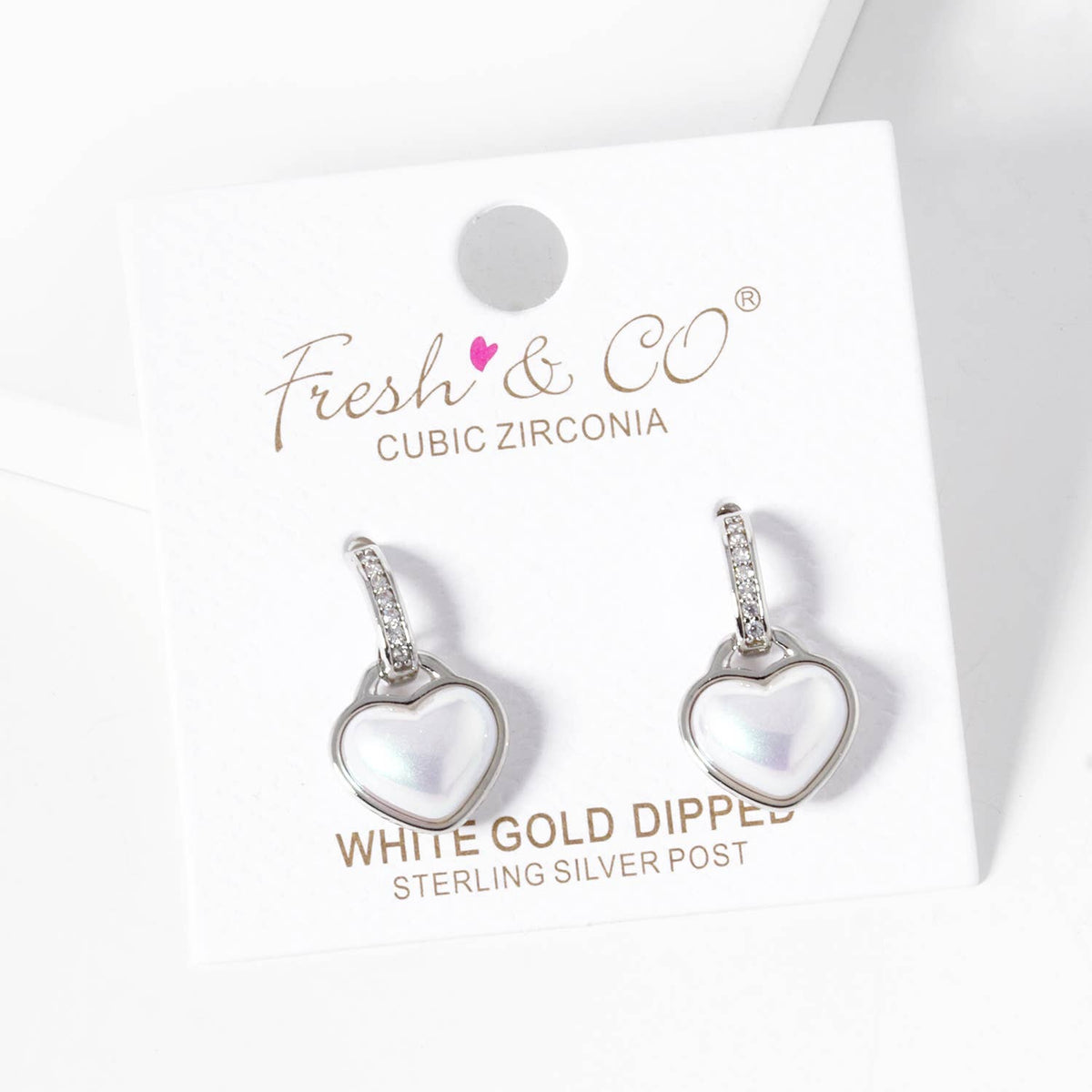 Dainty Pave Cubic Zirconia Heart Pearl Charm Huggie Hoop