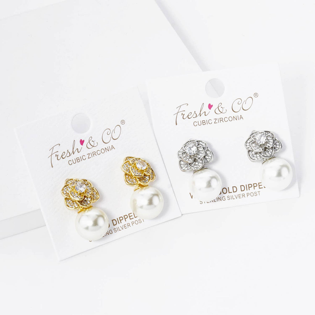 Rose Flower with 11mm Pearl Post Earrings.