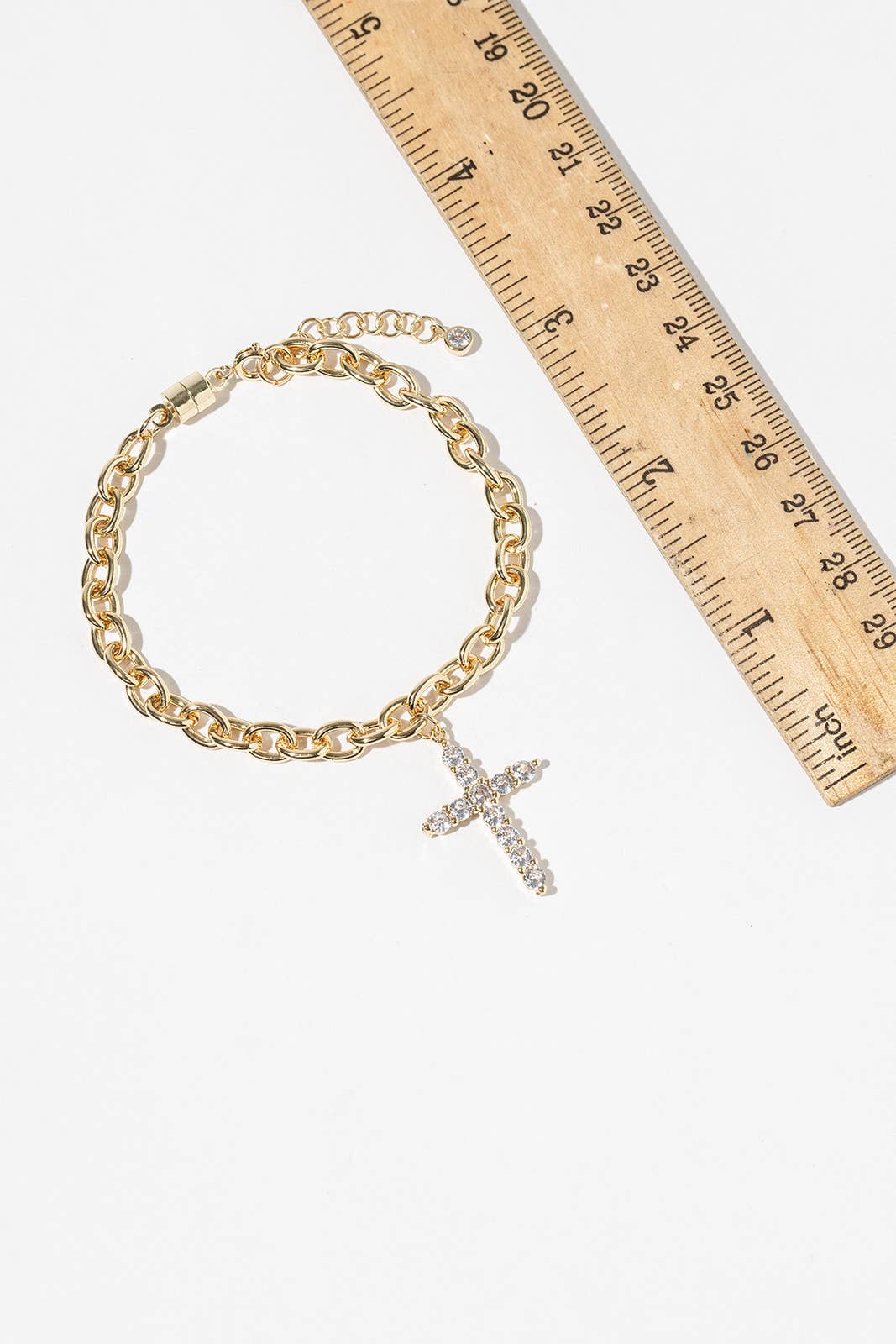 Magnetic Clasp Pavé Cross Charm Chain Bracelet