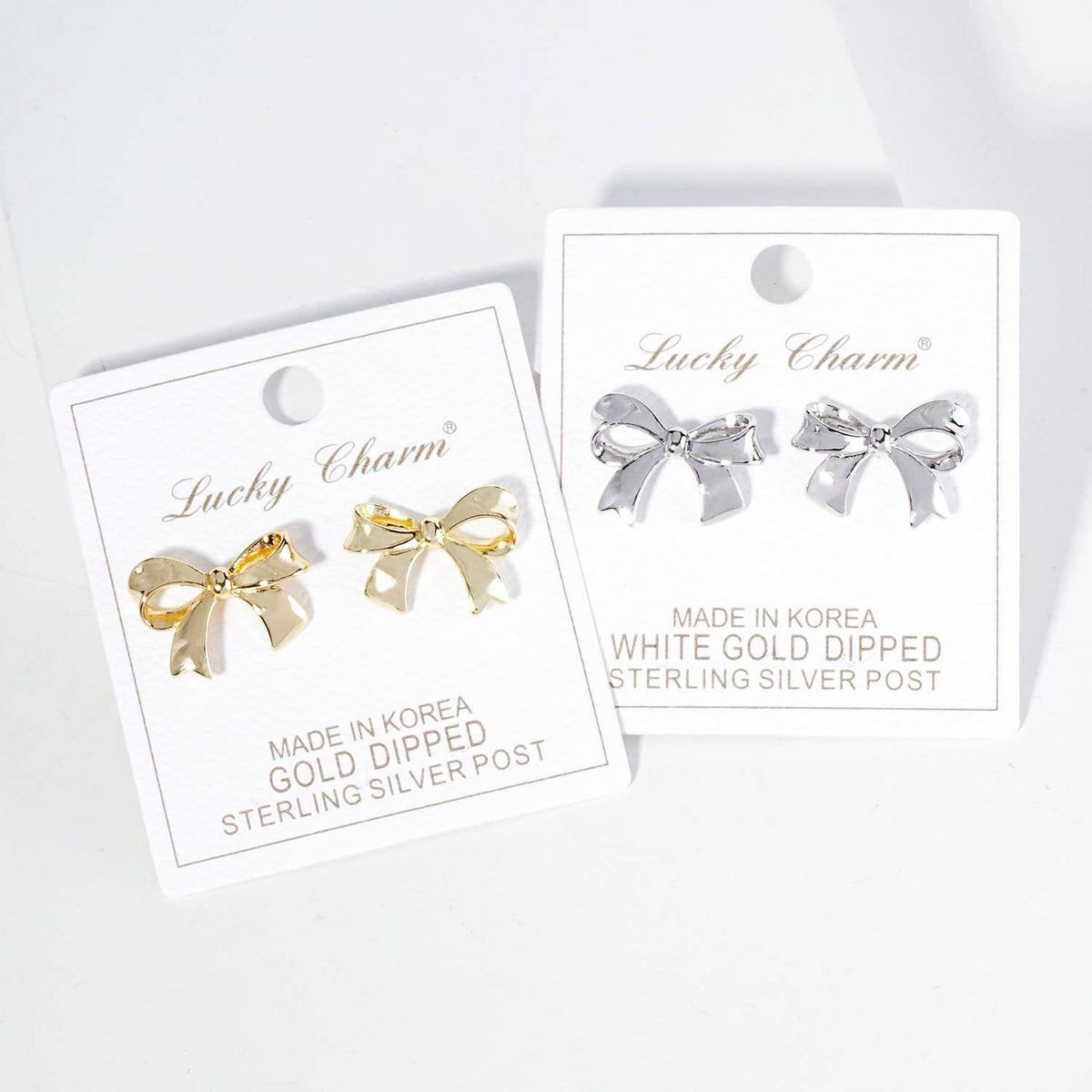 Ribbon Bow Stud Earrings / 18K Gold Dipped Brass.
