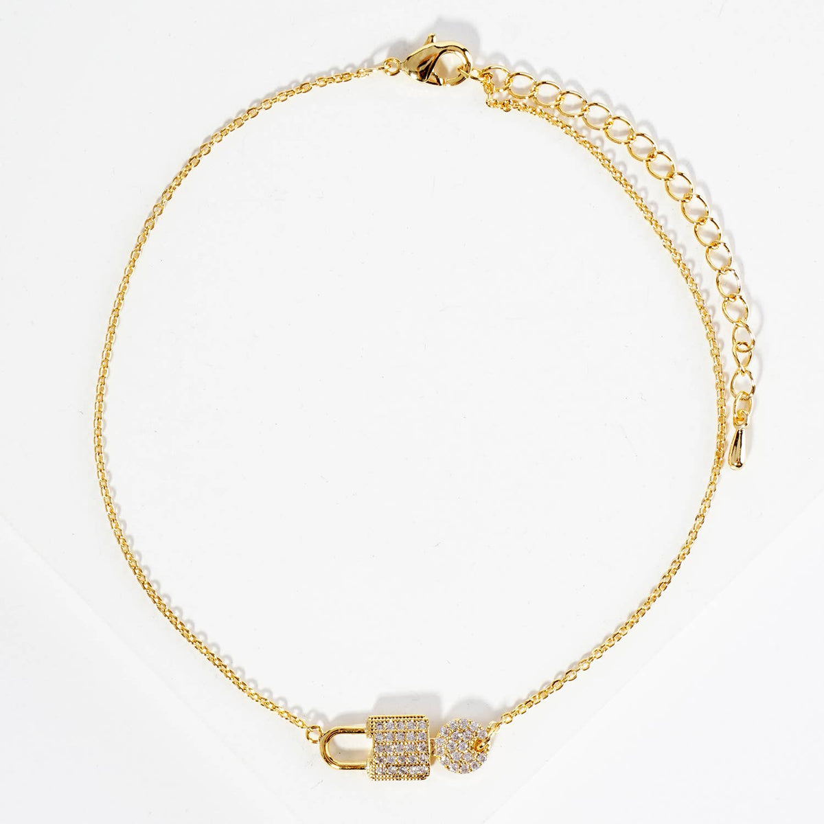 Dainty Pave Padlock & Disc Anklet