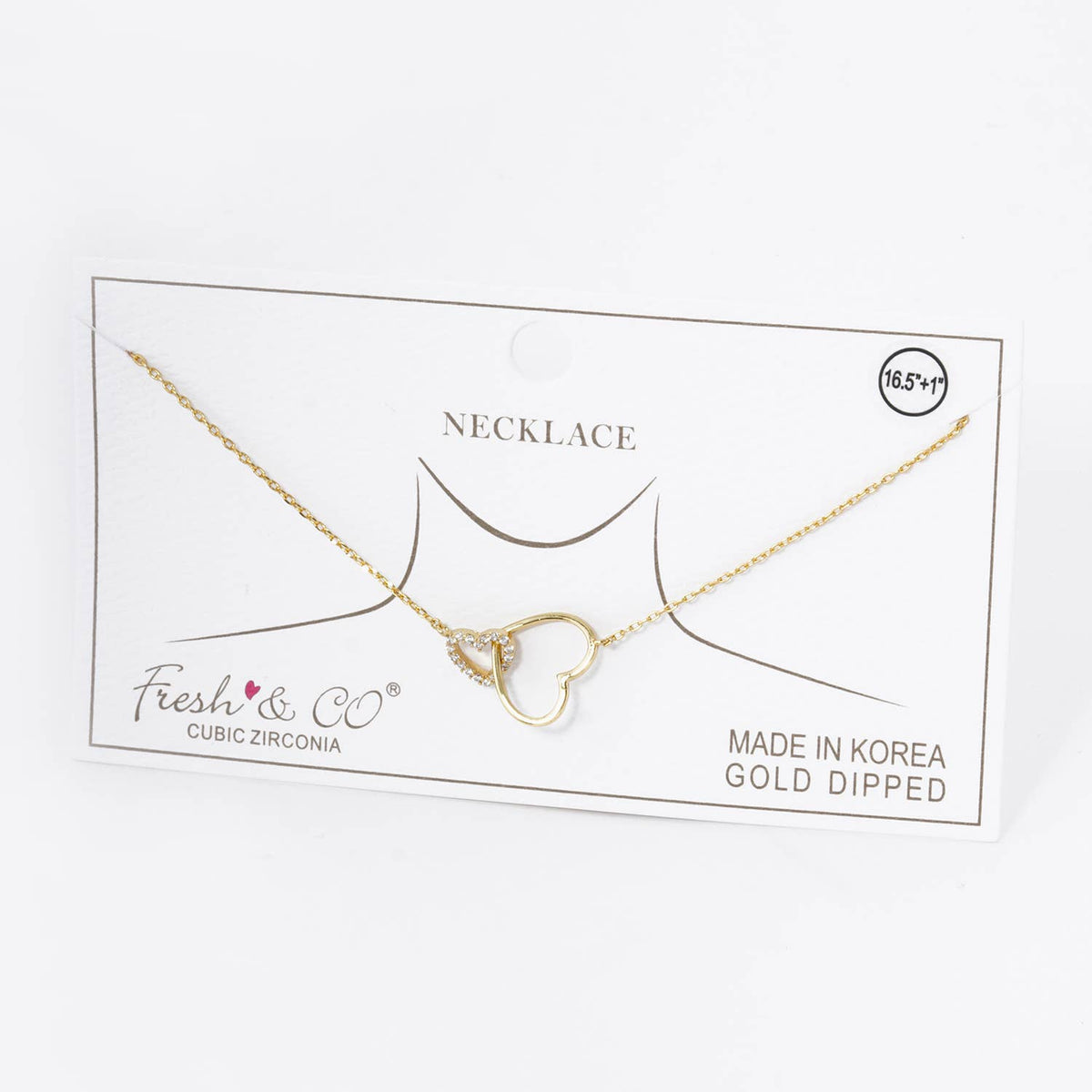 Two Interlocking Hearts Pendant Necklace / 18K Gold Dipped