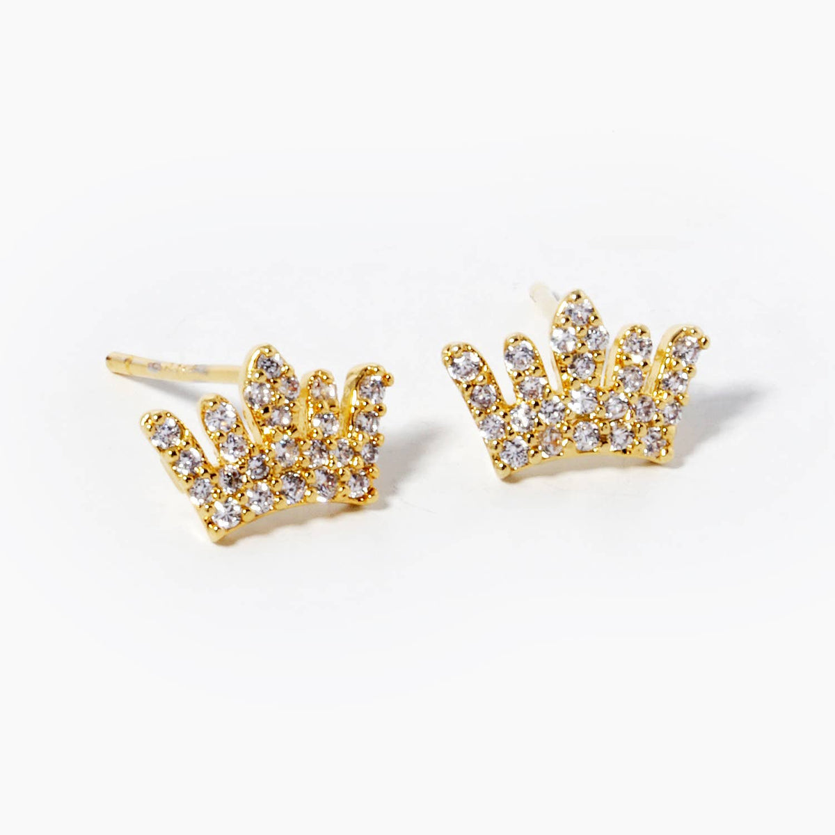 18k Gold Dipped CZ Pave Dainty Crown Stud Earrings