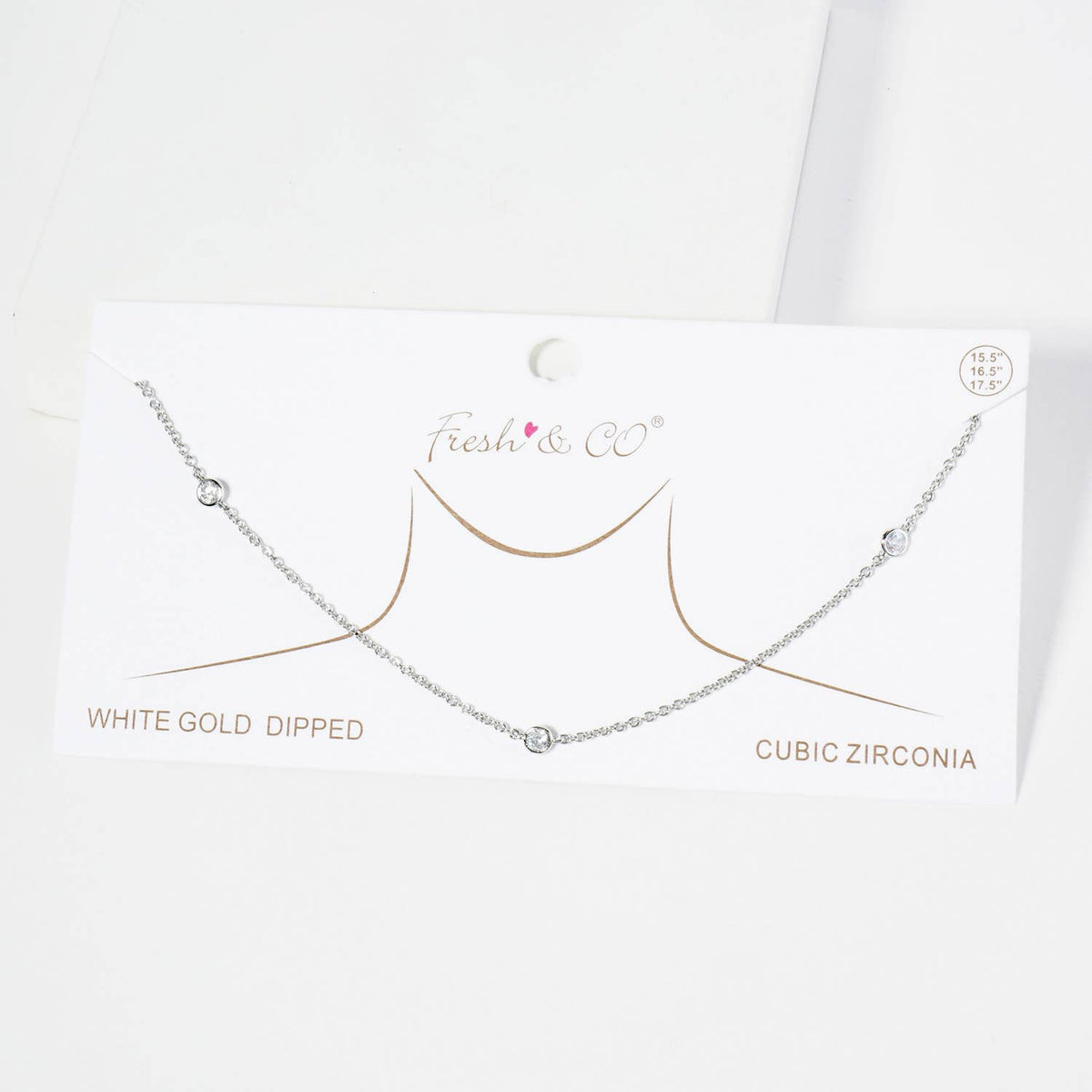 18K Gold Plated Triple Bezel-Set CZ Station Necklace
