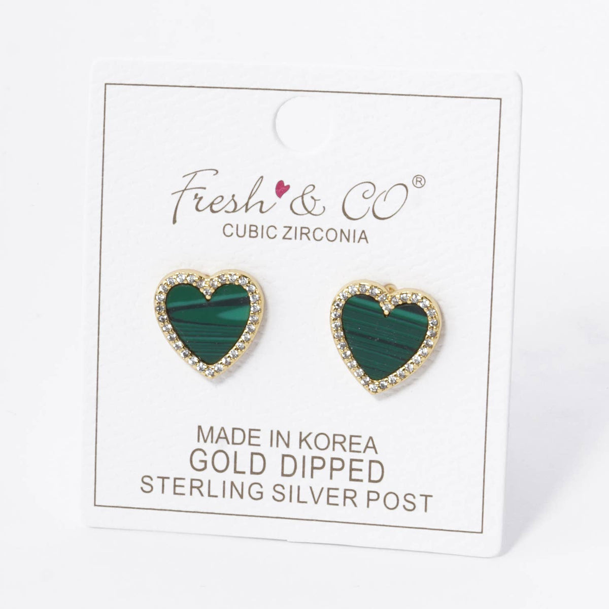 18K Gold Dipped 13mm Pave Set Cubic Zirconia Heart Stud.