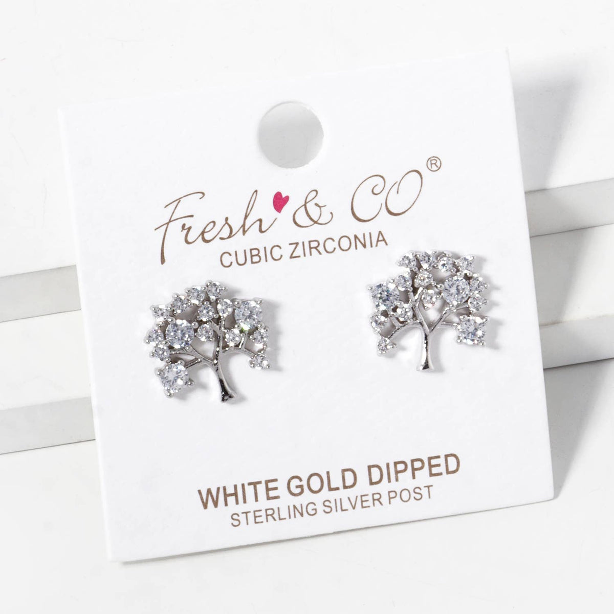 Gold Dipped Cubic Tree of Life Stud Earrings