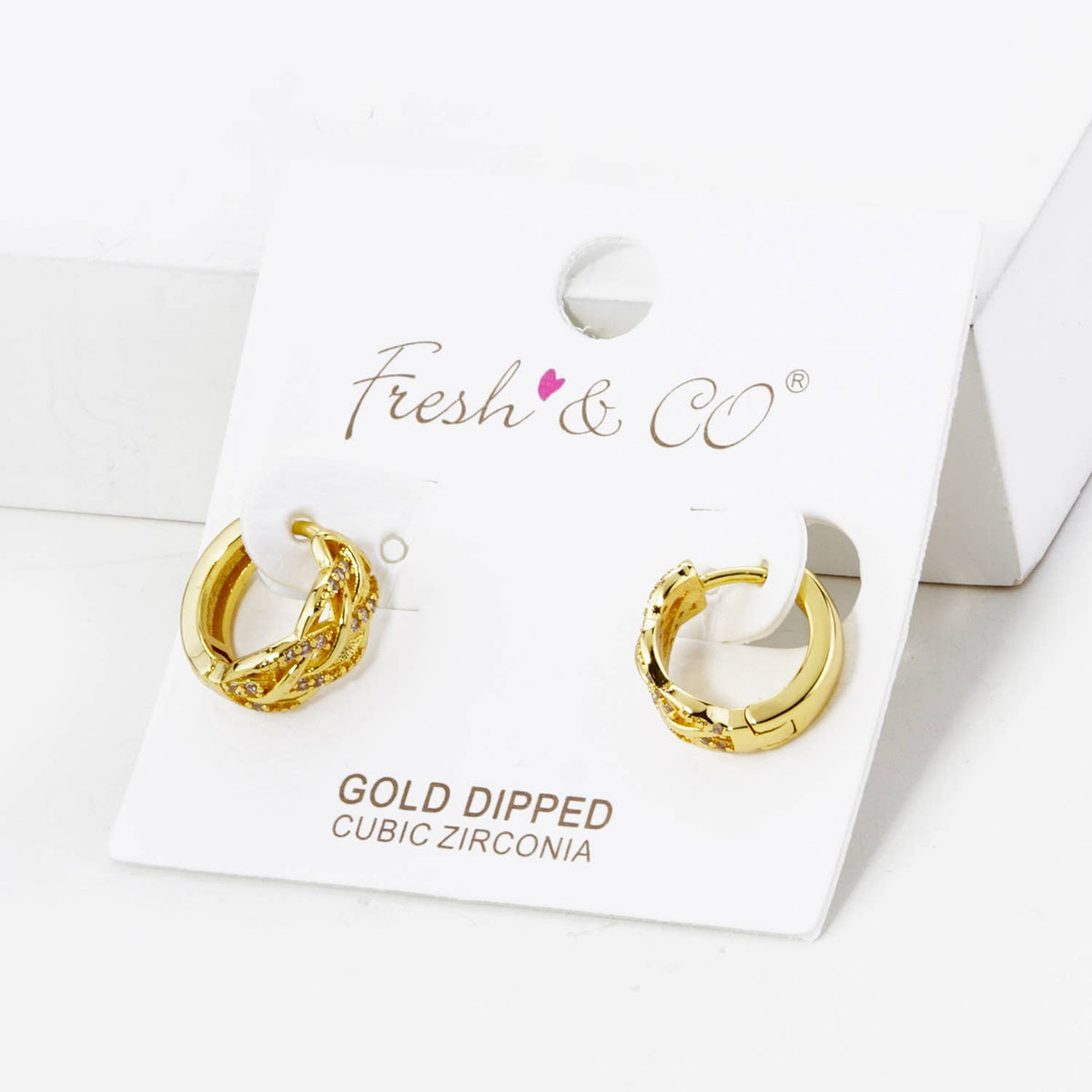 CUBIC ZIRCONIA WEAVE TEXTURE 12MM HUGGIE HOOP EARRINGS