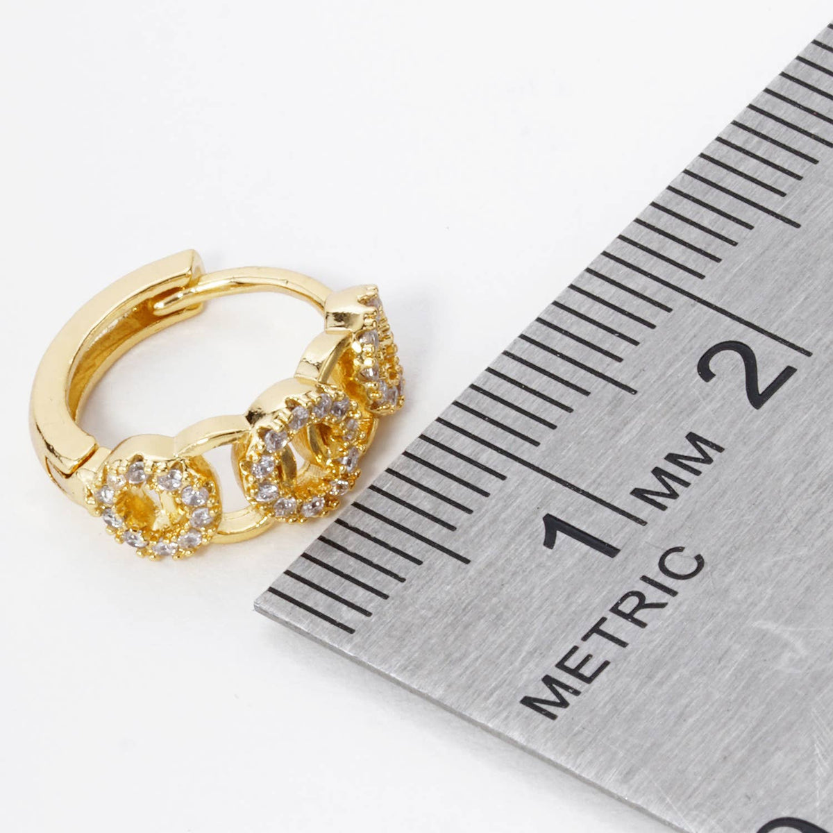 CUBIC ZIRCONIA MULTI CIRCLE 13MM HUGGIE HOOP EARRINGS