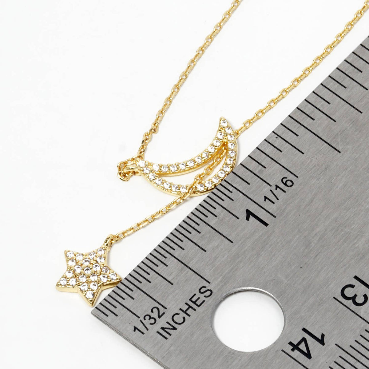 Minimalist Pave Moon and Star Lariat Necklace
