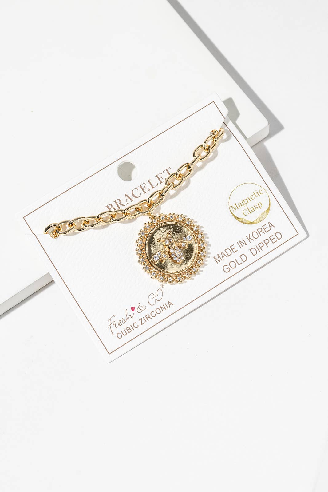 Elegant Pave Crystal Bee Coin Charm Bracelet