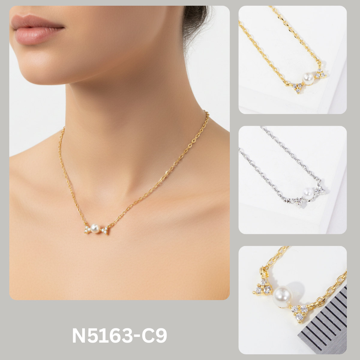Dainty Crystal Bow & Pearl Charm Pendant Necklace