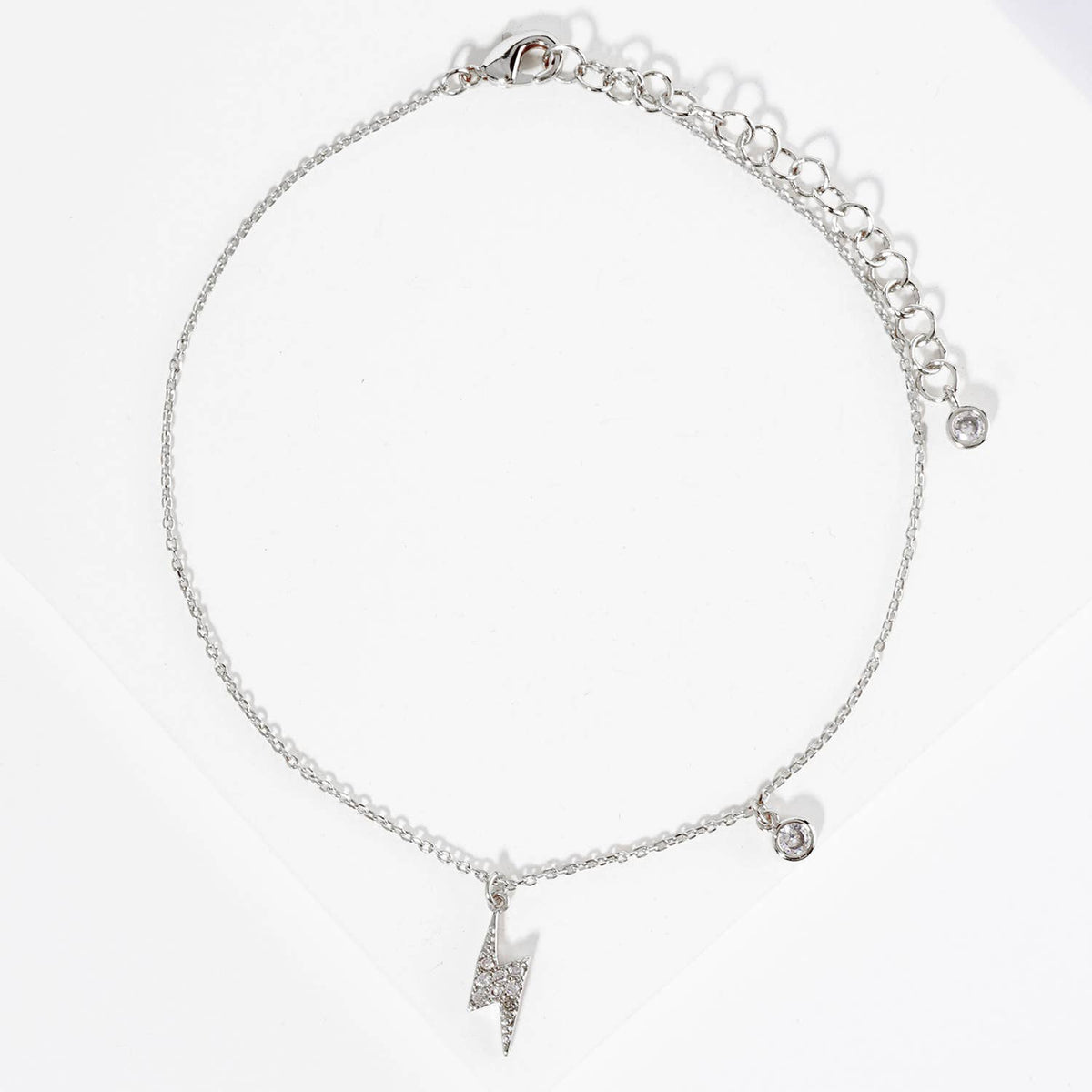 Pave Lightning Bolt & Solitaire Crystal Dainty Anklet