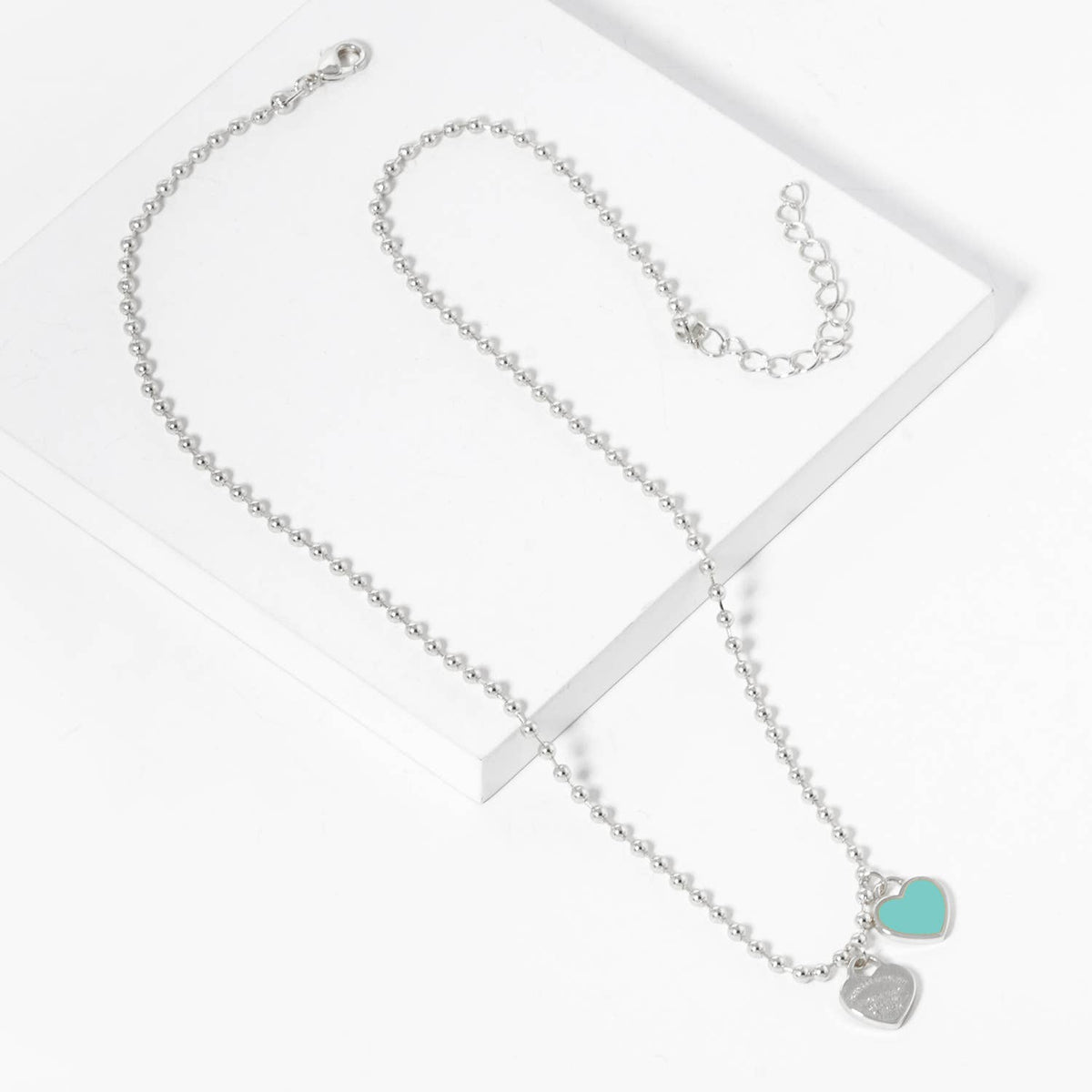 Double Heart Charm Bead Chain Necklace