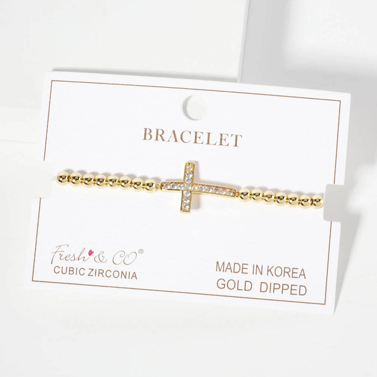Elegant Beaded Sideways Pavé Cross Bracelet