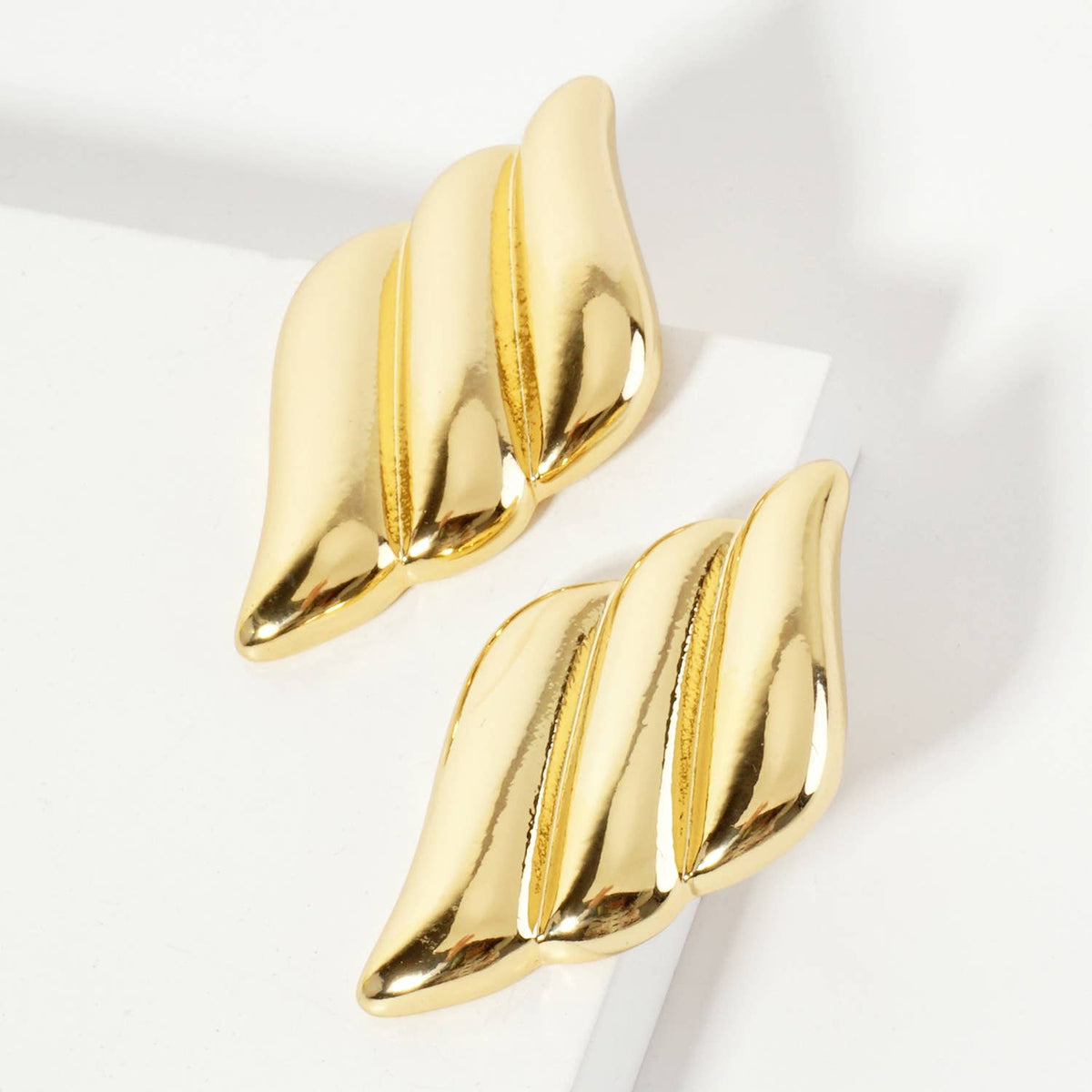 Polished Brass Sculpted Wavy Rhombus Post Earrings