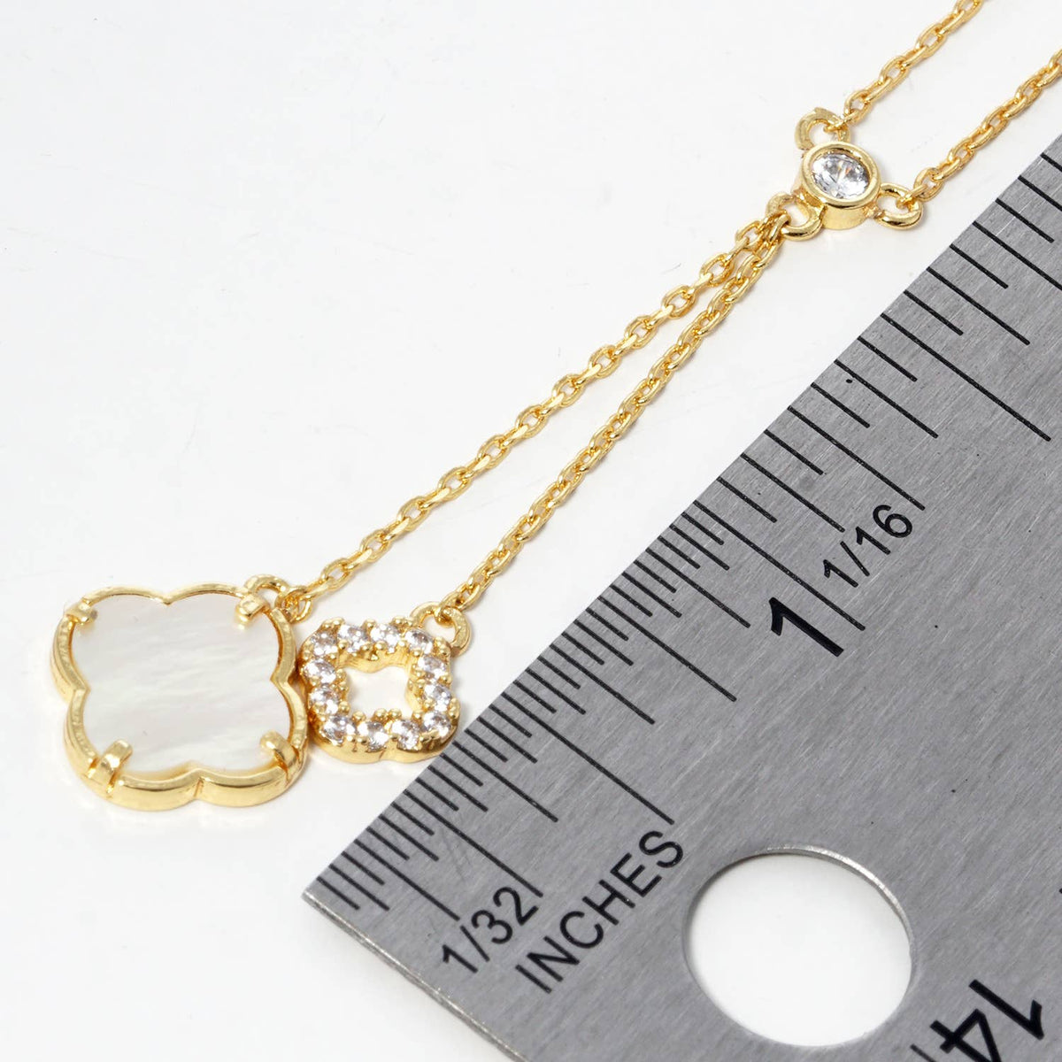 Mother of Pearl and Pave Clover Lariat Drop Necklace