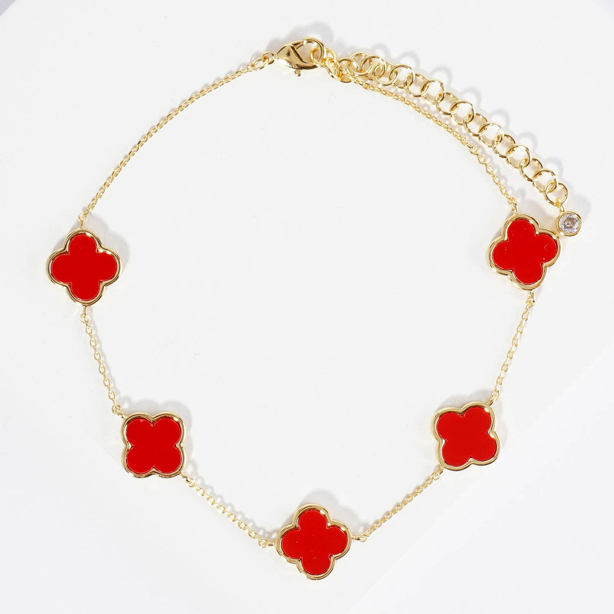 18K Gold Dipped 12mm Five Quatrefoil Brass Chain Anklet.