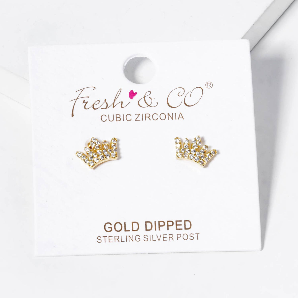 18k Gold Dipped CZ Pave Dainty Crown Stud Earrings