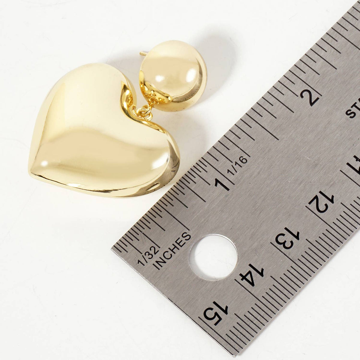 Polished Brass 1-inch Puffy Heart Drop Dangle Earrings