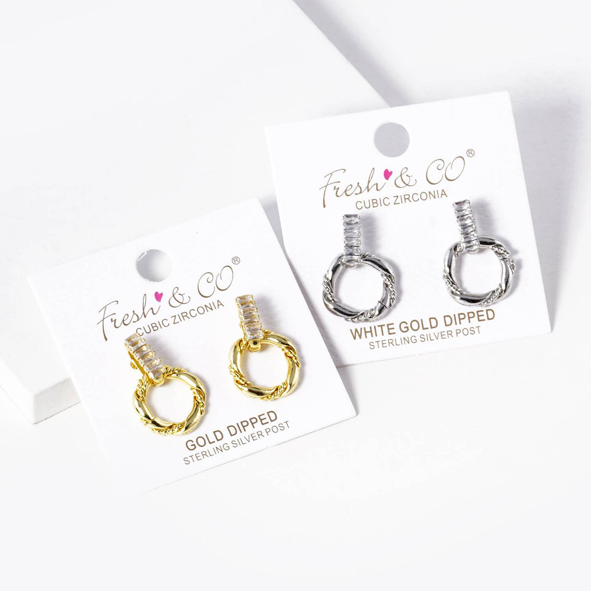 Geometric Twist & Cubic Zirconia Drop Hoop Earrings