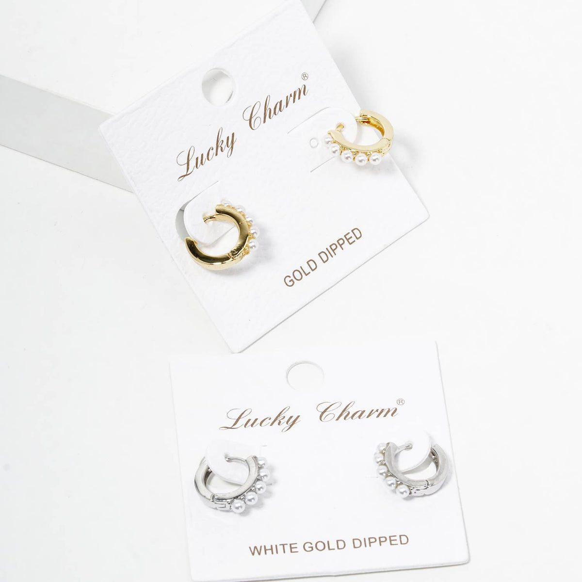 Gold-Dipped and White Gold-Dipped Pearl Huggie Hoop Earrings