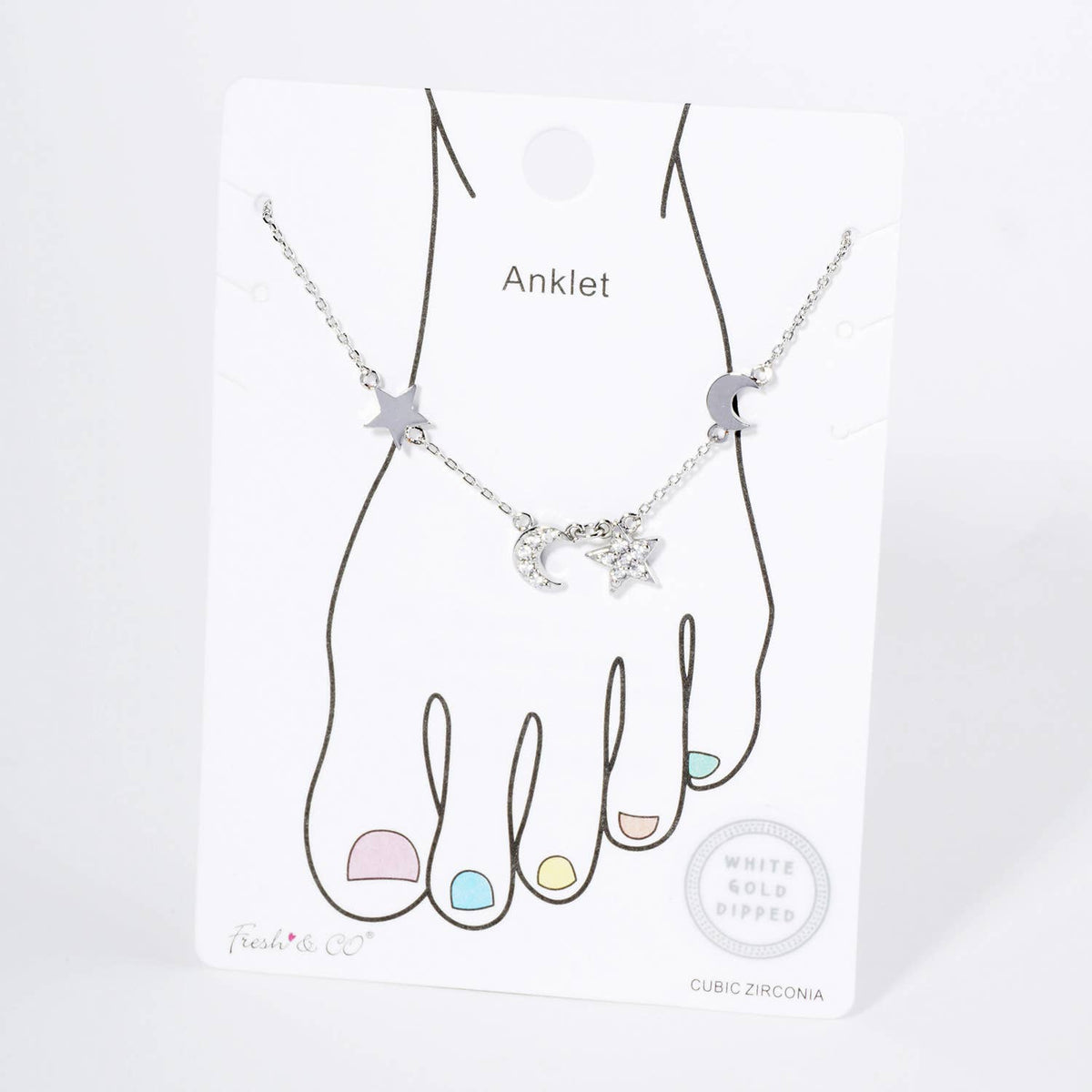 Celestial Moon and Star Cubic Zirconia Charm Anklet