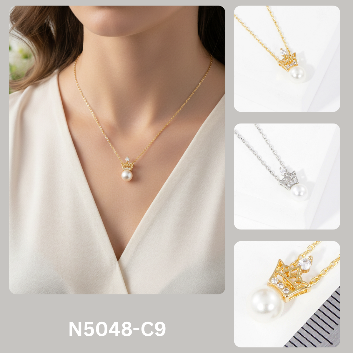 Elegant Pearl Crown Pendant Necklace