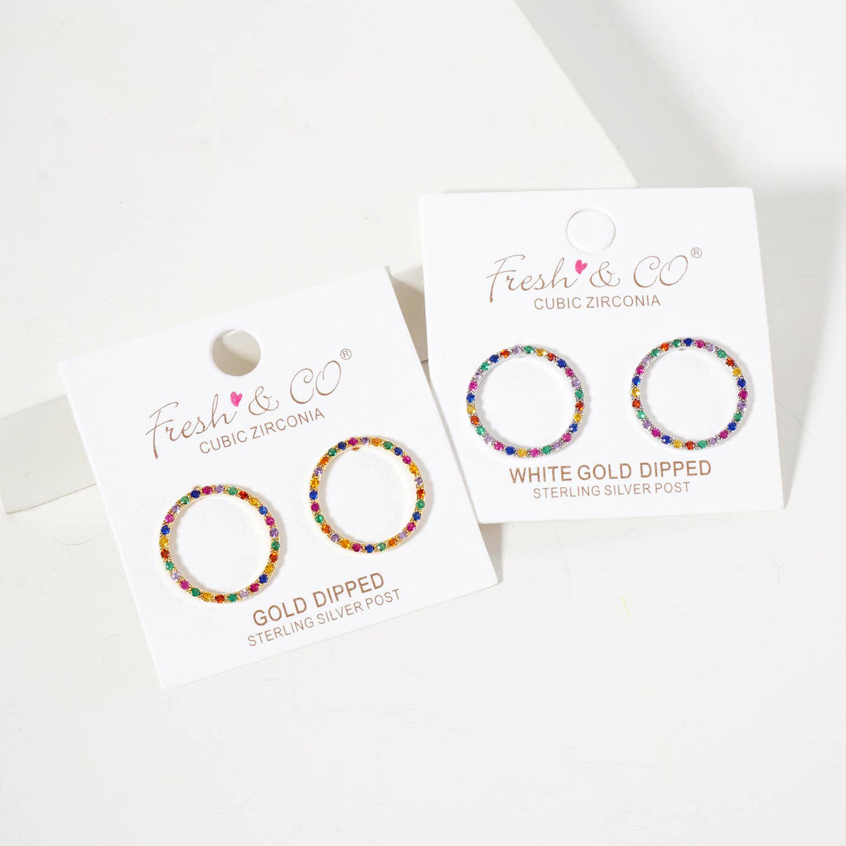 Pave-Set Delicate Circle 18K-Gold-Dipped Brass Stud Earrings