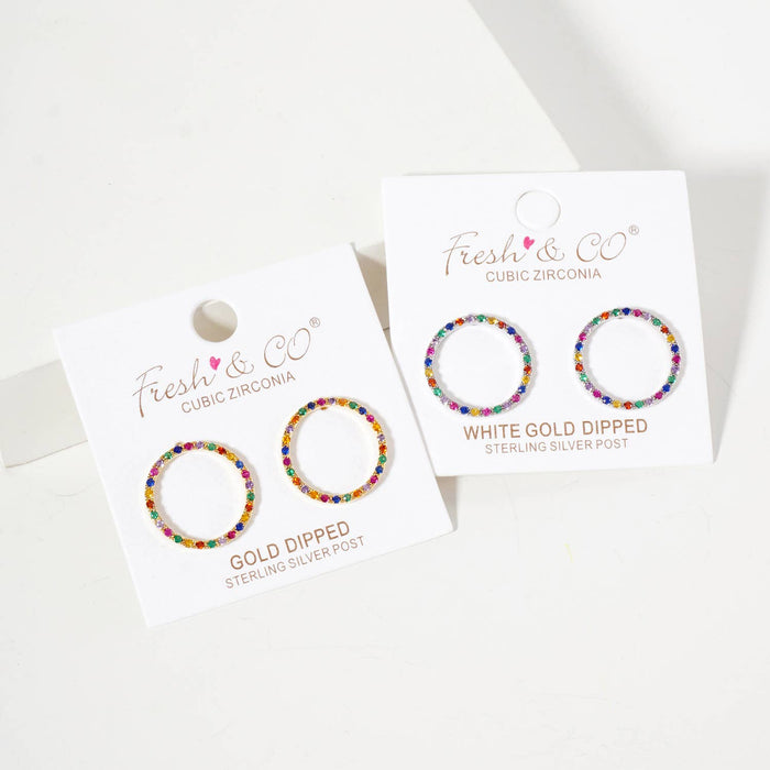 Pave-Set Delicate Circle 18K-Gold-Dipped Brass Stud Earrings